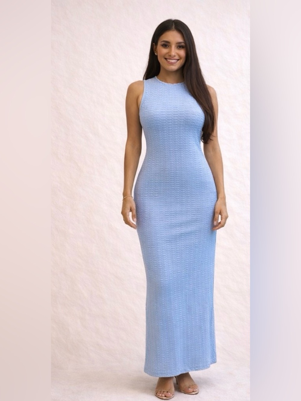 Sleek Light Blue Sleeveless Maxi Dress